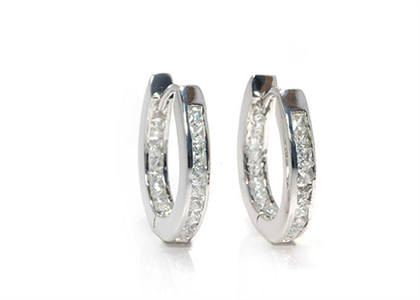 Rhodium Plated | CZ Studded Hoop Earrings